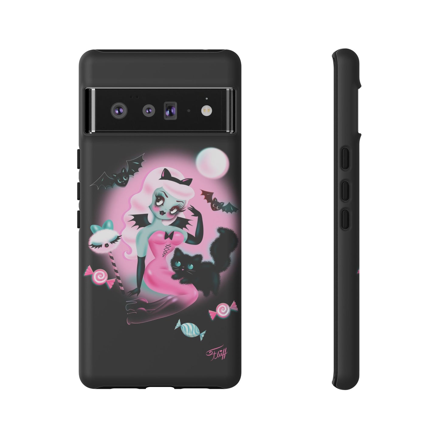 Pastel Candy Vampire with Kitty on Black • Tough Phone Case