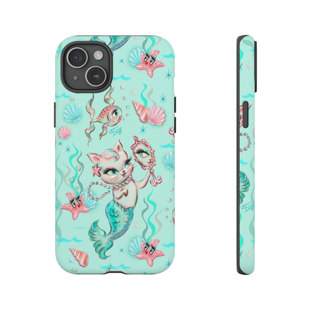 Merkitten with Pearls Aqua • Tough Phone Case