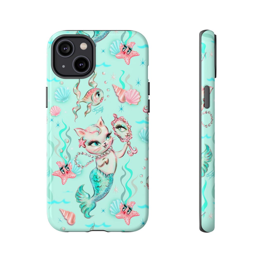 Merkitten with Pearls Aqua • Tough Phone Case