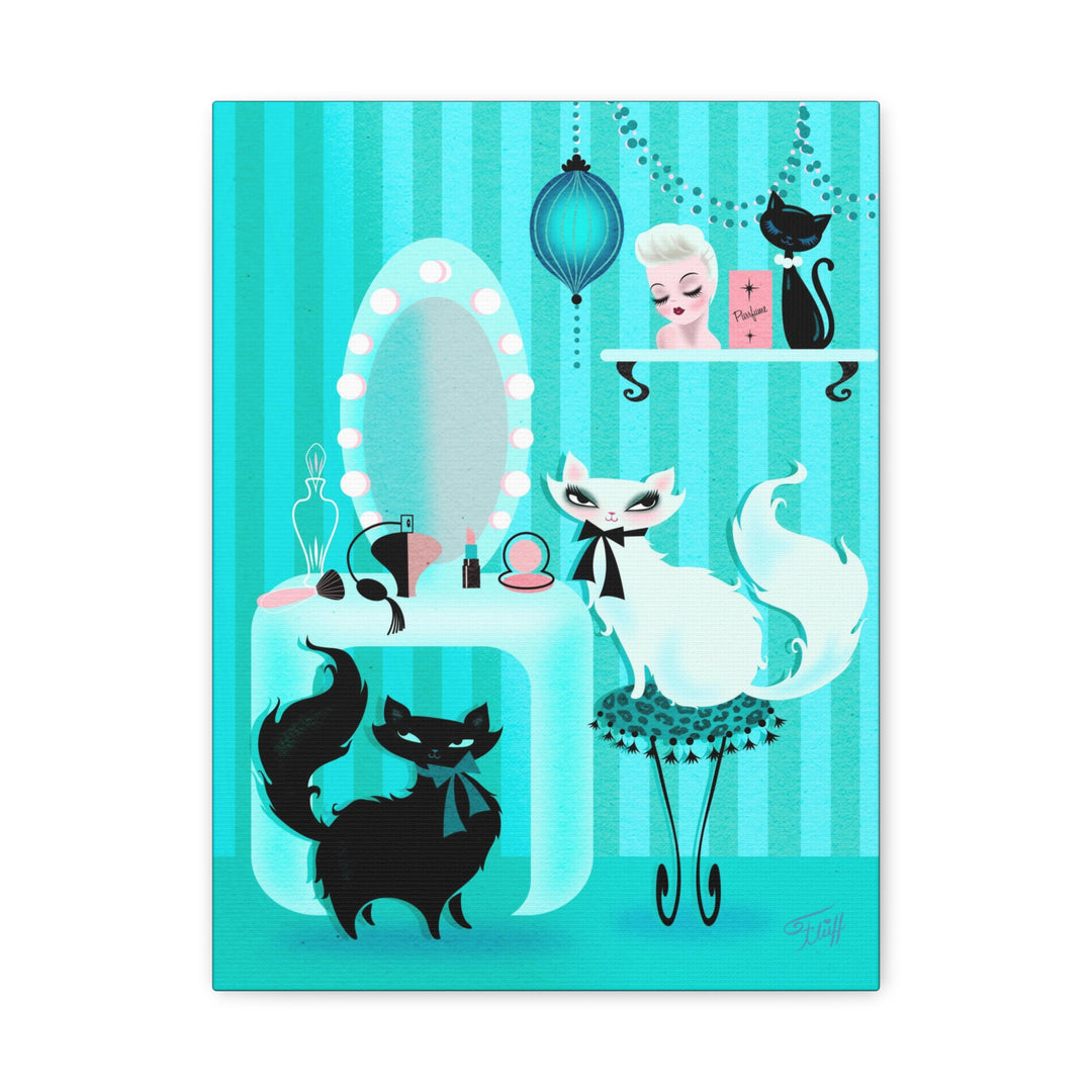 Kitties in the Boudoir Mint • Canvas Gallery Wrap