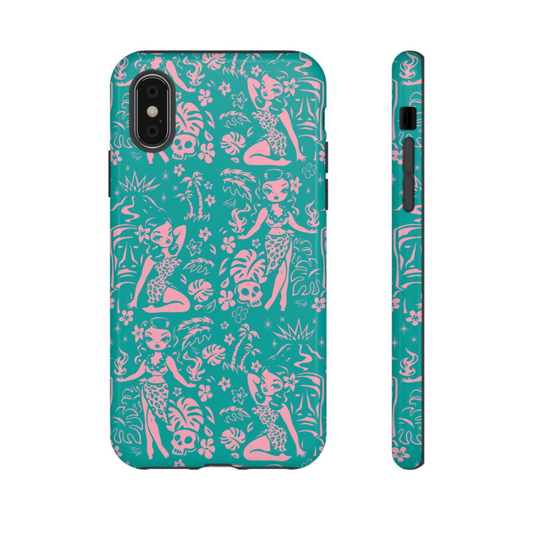 Tiki Temptress - Aqua and Pink • Tough Phone Case