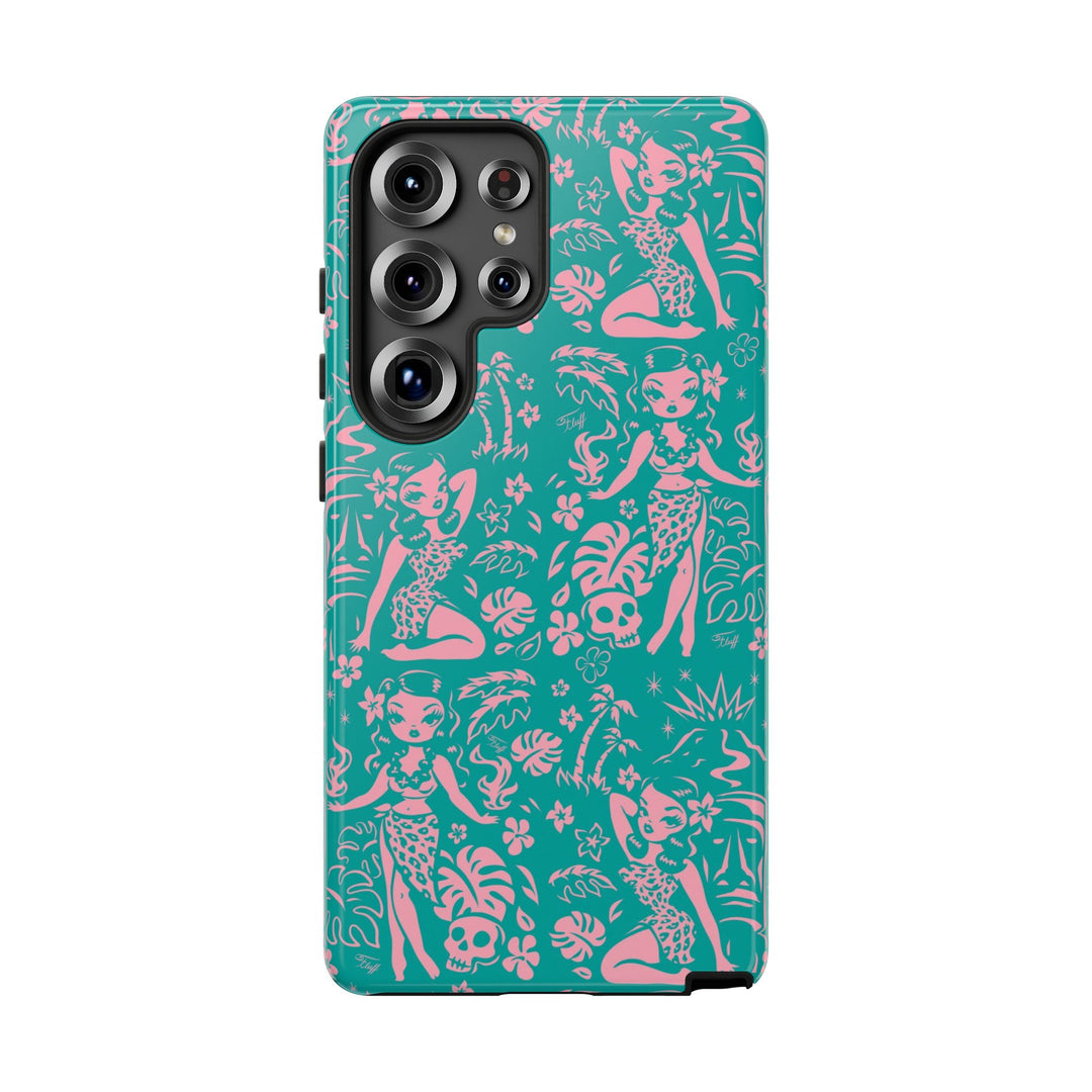 Tiki Temptress - Aqua and Pink • Tough Phone Case