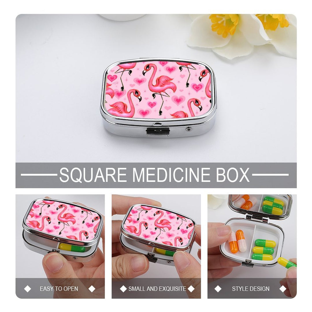 Flamingos and Hearts Pink • Pill Case