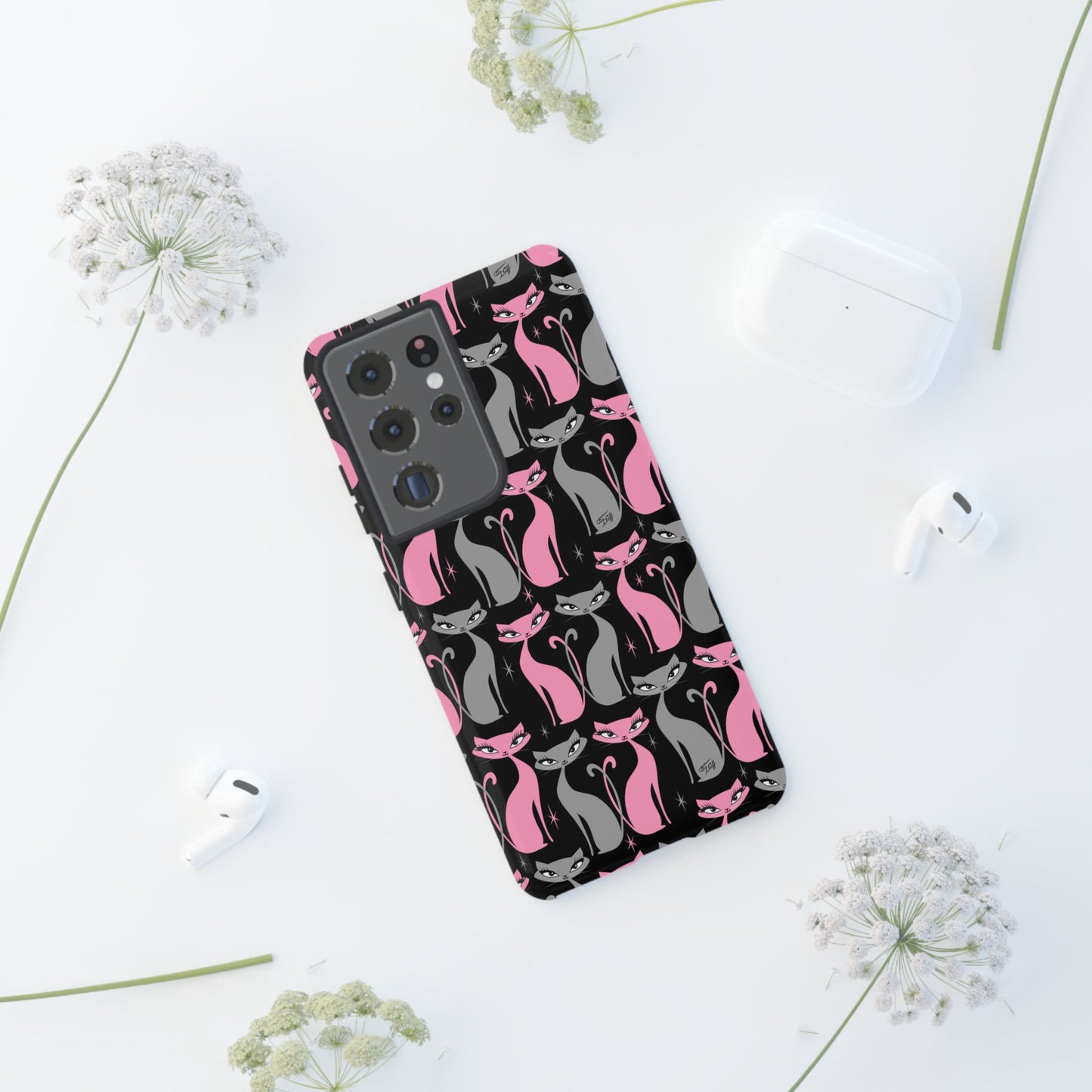 Mod Love Cats on Black • Tough Phone Case