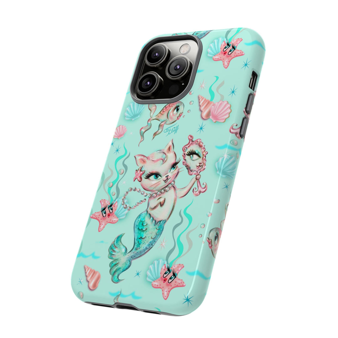 Merkitten with Pearls Aqua • Tough Phone Case