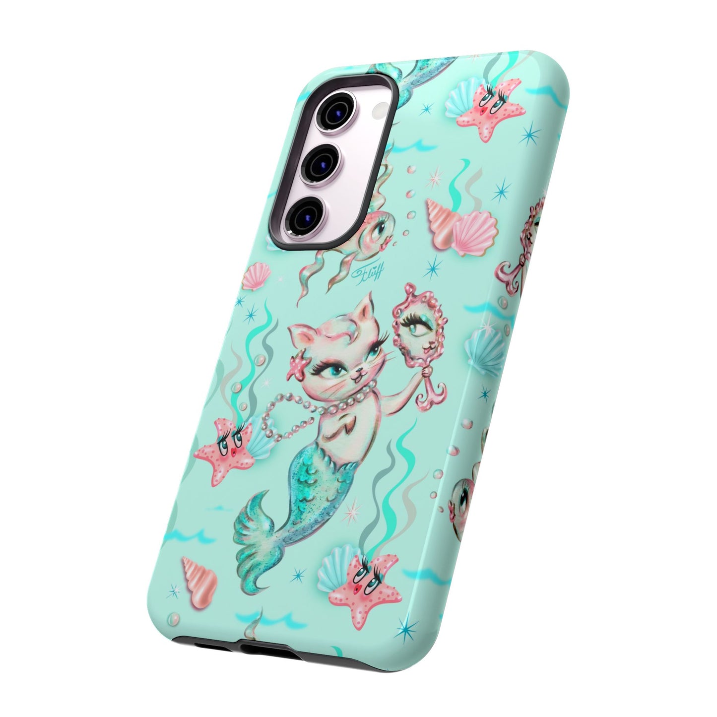 Merkitten with Pearls Aqua • Tough Phone Case