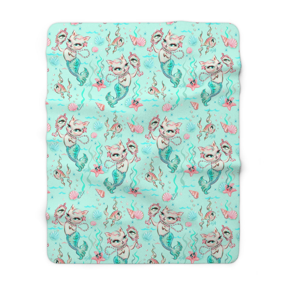 Merkittens with Pearls Aqua  • Sherpa Fleece Blanket