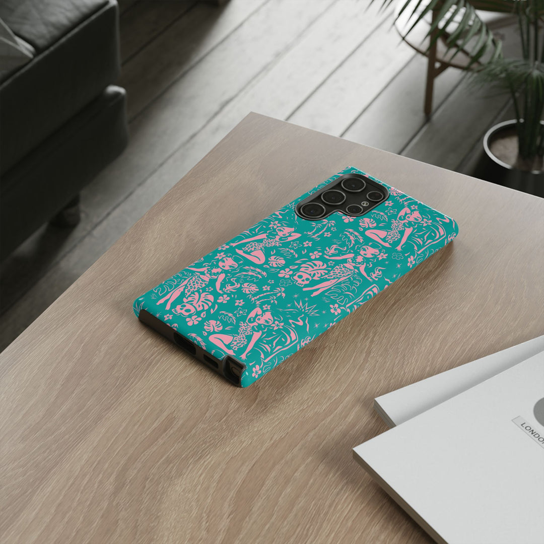 Tiki Temptress - Aqua and Pink • Tough Phone Case