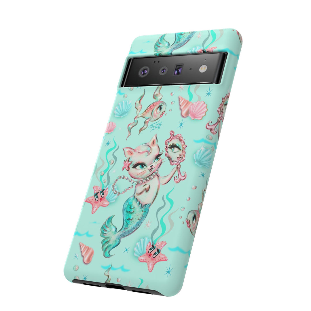 Merkitten with Pearls Aqua • Tough Phone Case