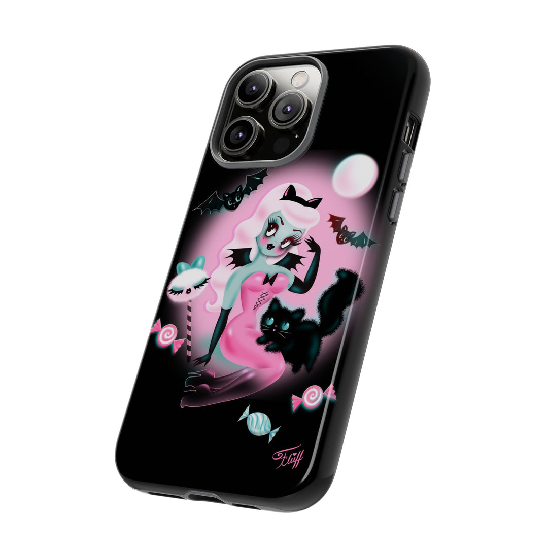 Pastel Candy Vampire with Kitty on Black • Tough Phone Case