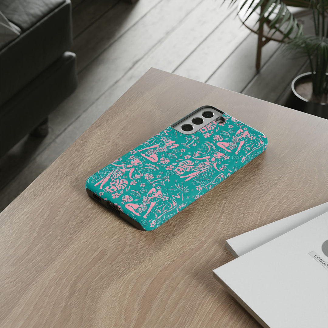 Tiki Temptress - Aqua and Pink • Tough Phone Case