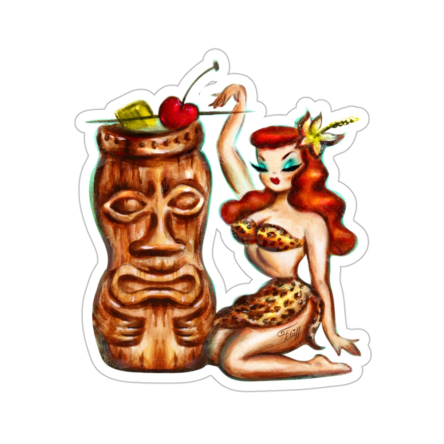 Tiki Mug Girl • Kiss-Cut Sticker