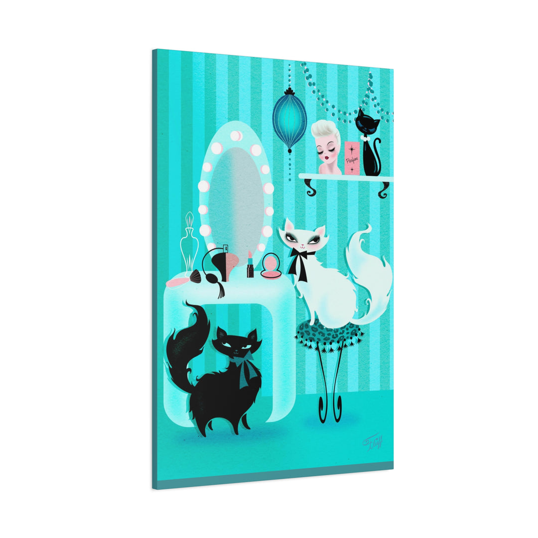 Kitties in the Boudoir Mint • Canvas Gallery Wrap