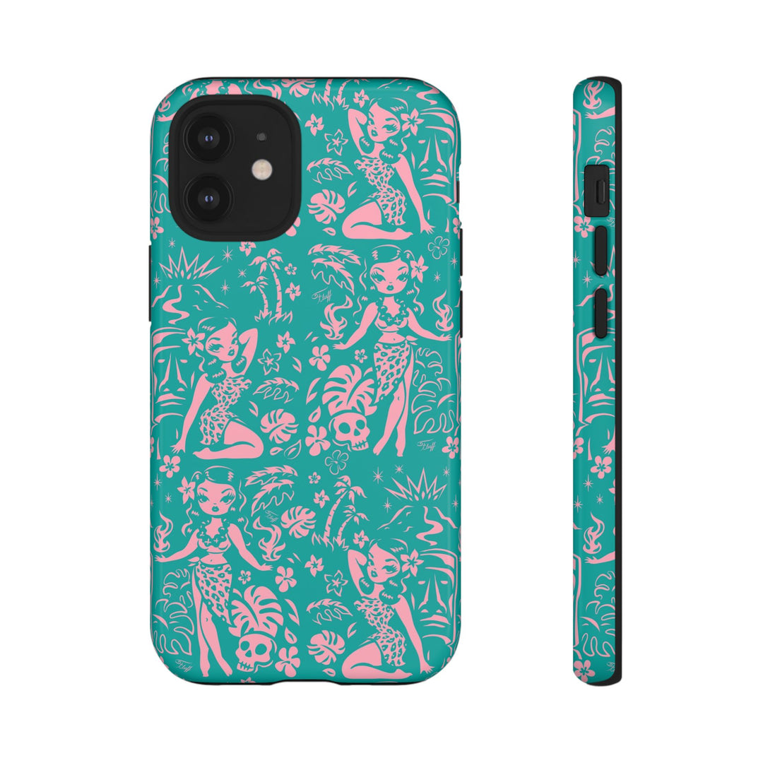 Tiki Temptress - Aqua and Pink • Tough Phone Case