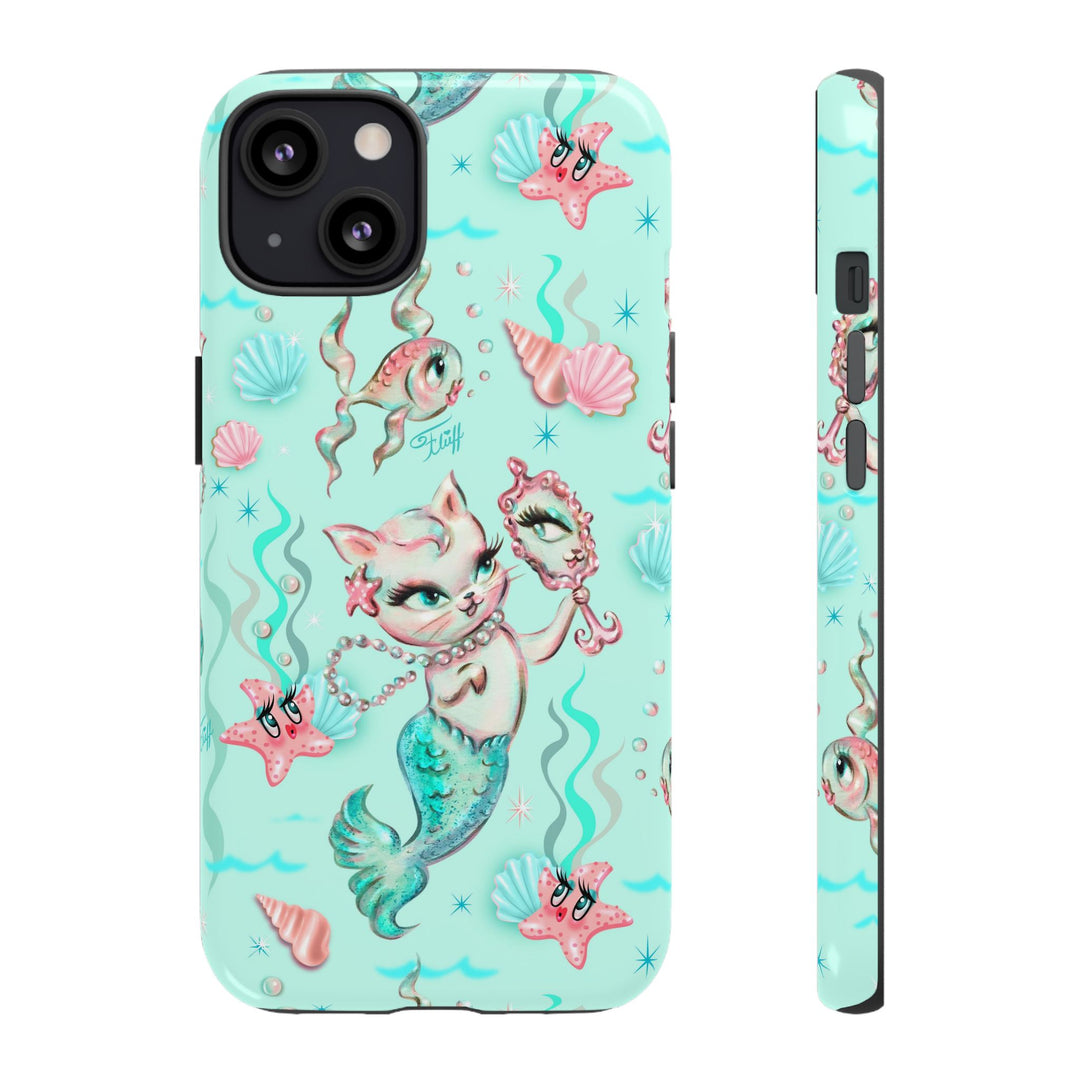 Merkitten with Pearls Aqua • Tough Phone Case