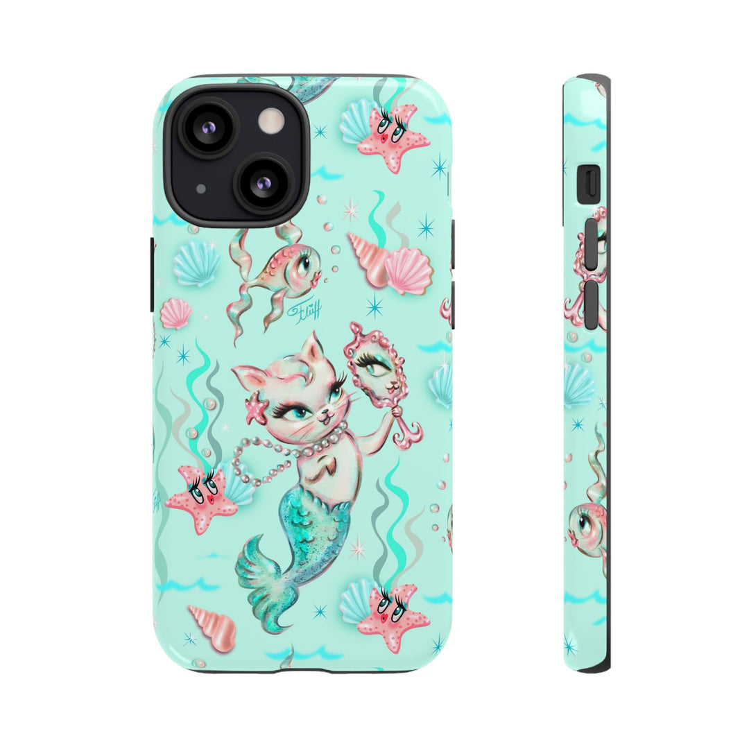 Merkitten with Pearls Aqua • Tough Phone Case