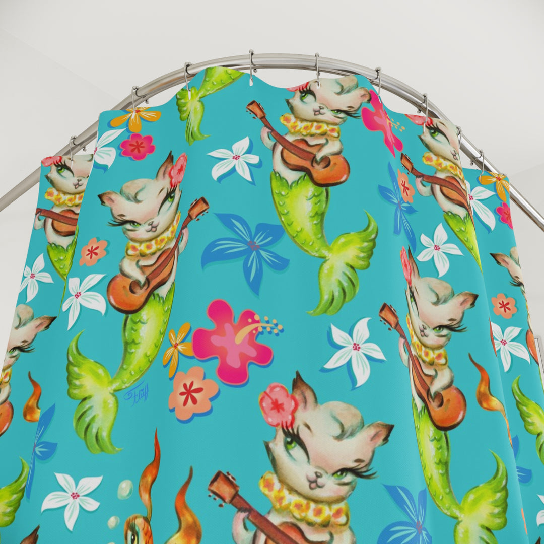 Merkitten with Ukelele • Shower Curtain