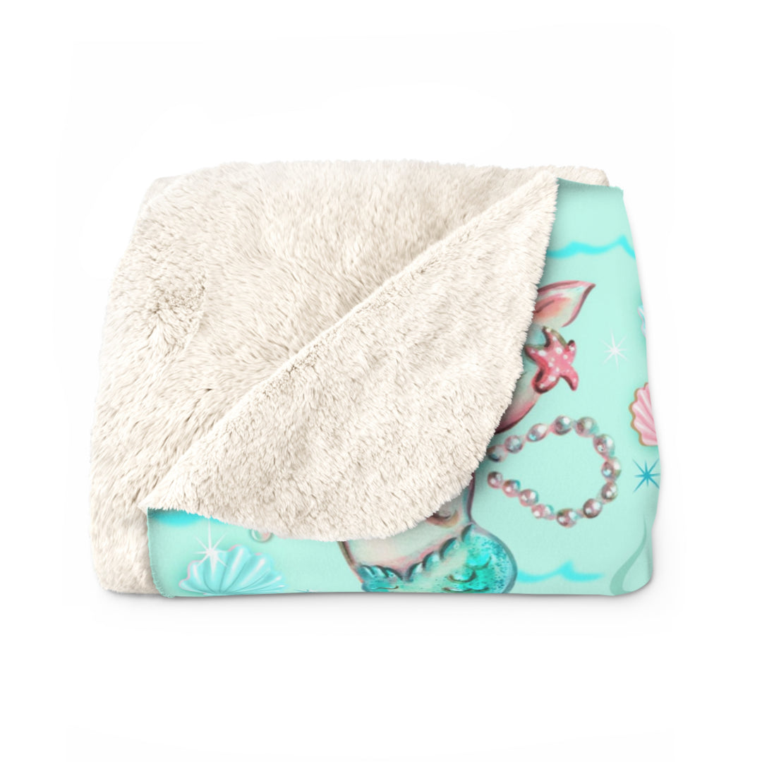 Merkittens with Pearls Aqua  • Sherpa Fleece Blanket