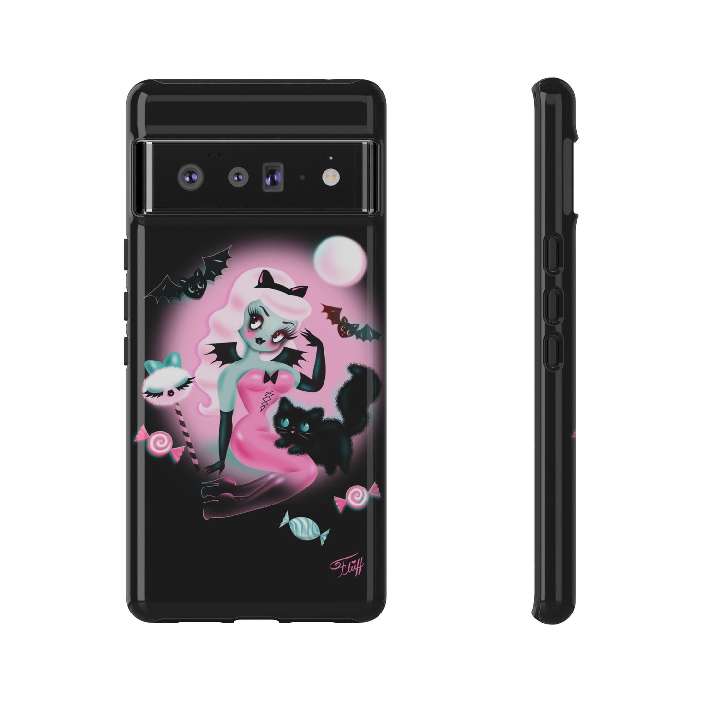 Pastel Candy Vampire with Kitty on Black • Tough Phone Case