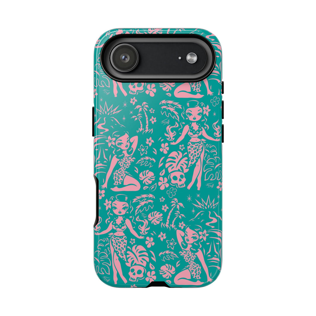 Tiki Temptress - Aqua and Pink • Tough Phone Case
