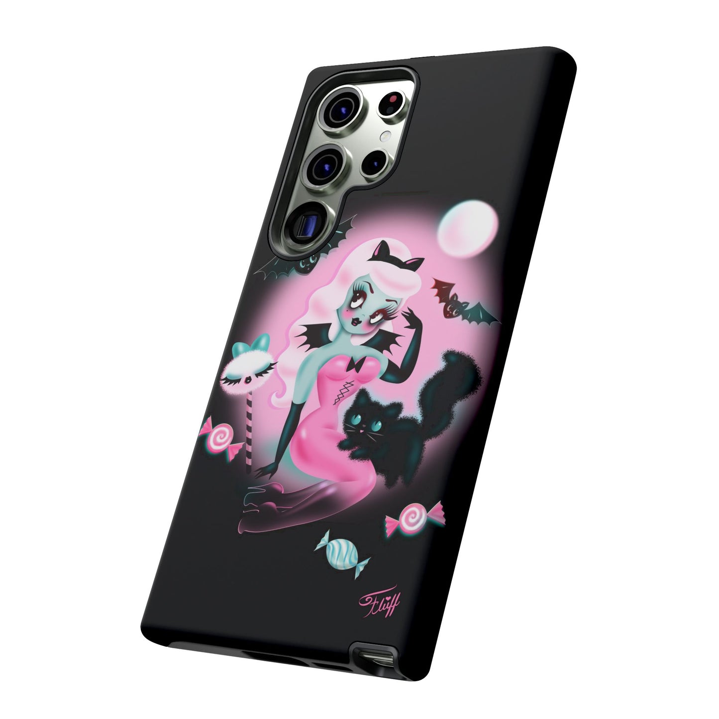 Pastel Candy Vampire with Kitty on Black • Tough Phone Case