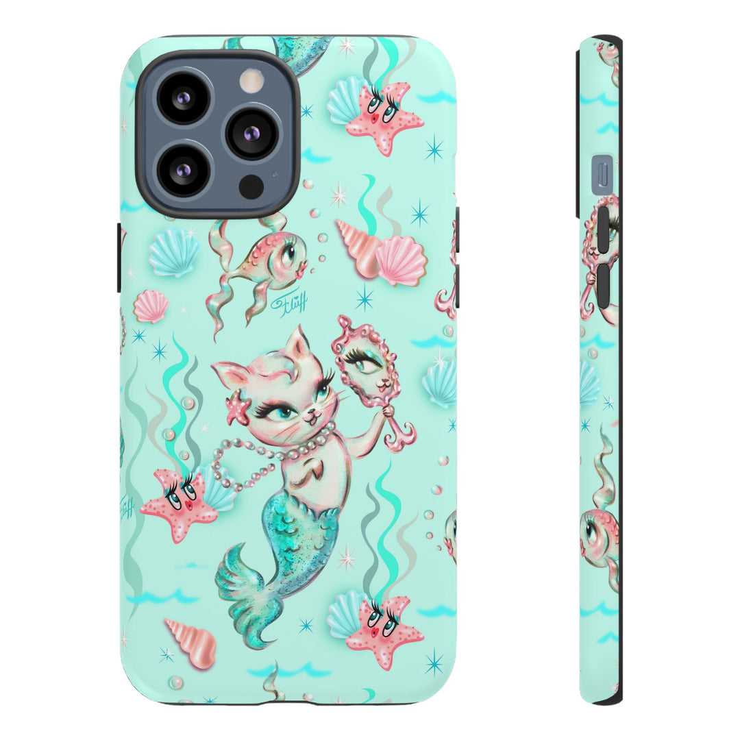 Merkitten with Pearls Aqua • Tough Phone Case