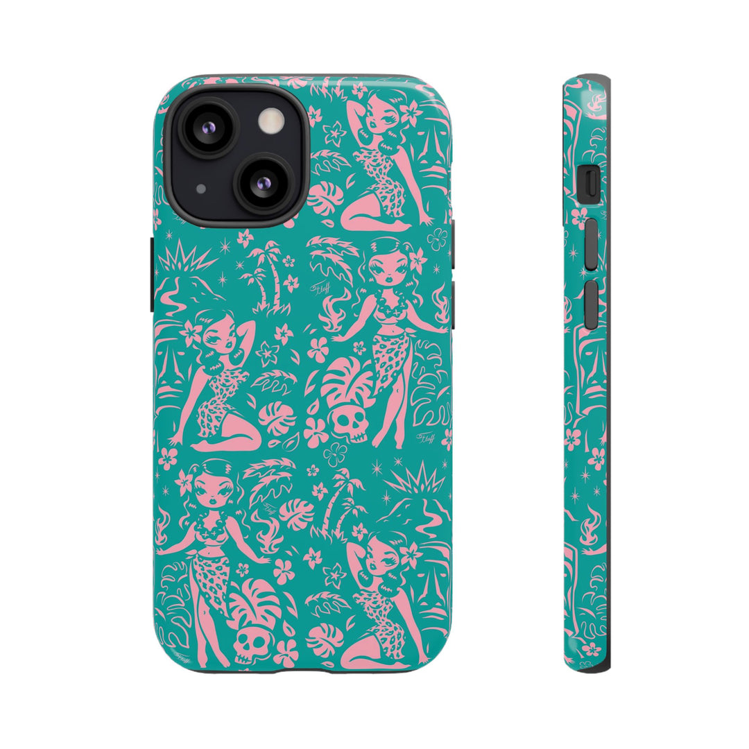Tiki Temptress - Aqua and Pink • Tough Phone Case