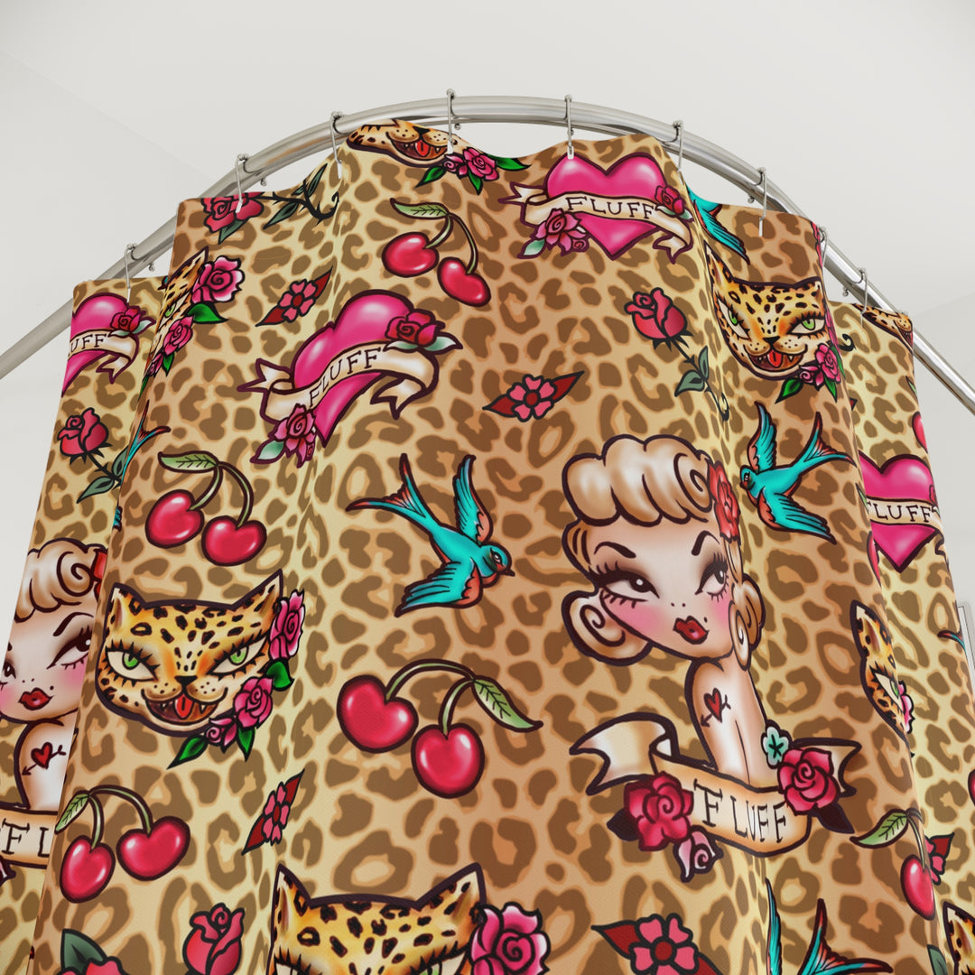 Lady Leopard Tattoo Flash • Shower Curtain