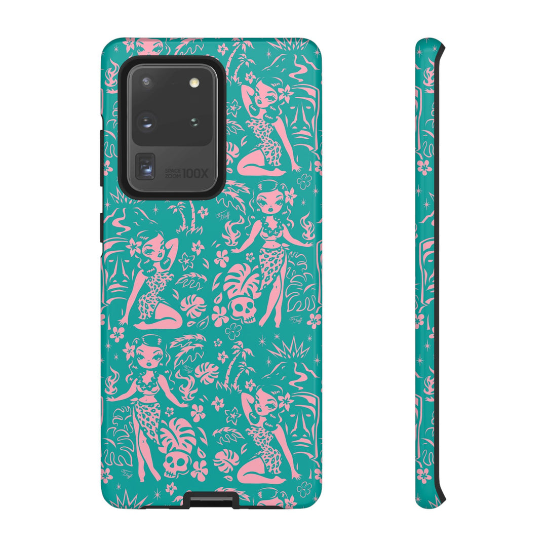 Tiki Temptress - Aqua and Pink • Tough Phone Case