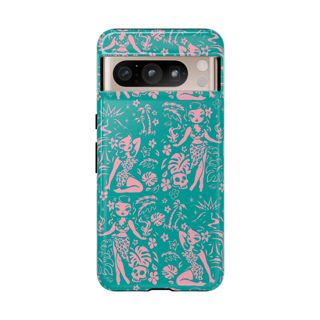 Tiki Temptress - Aqua and Pink • Tough Phone Case