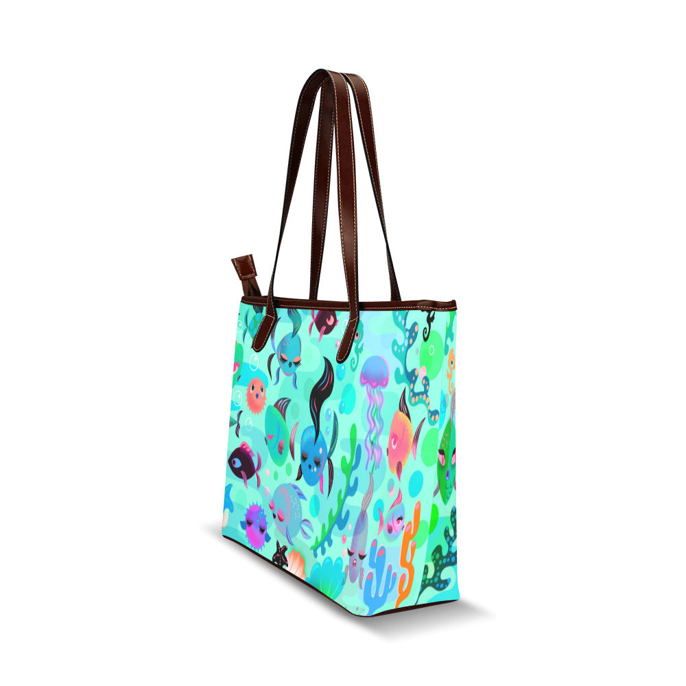 Mid Mod Fishies on Aqua •  Shoulder Purse Tote