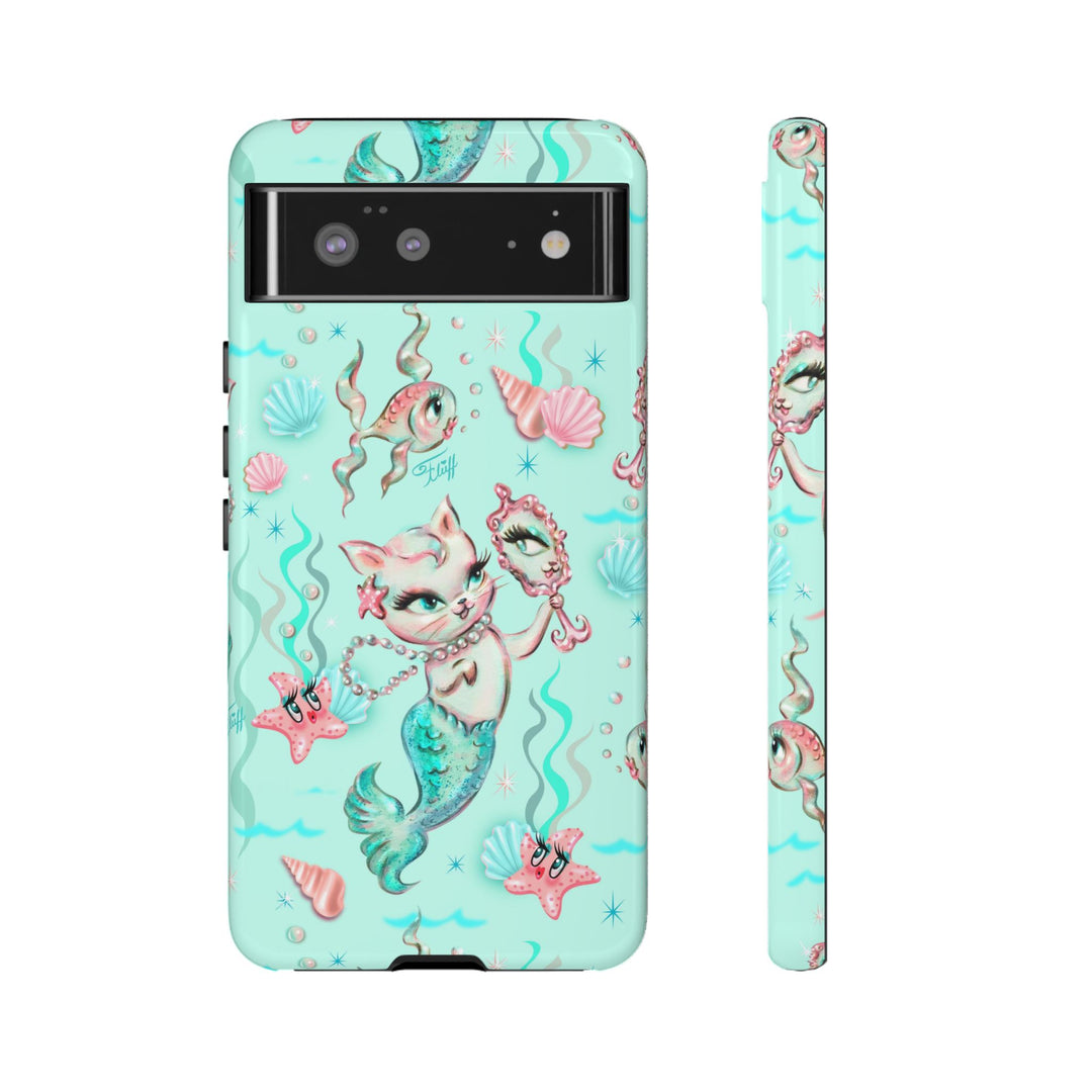 Merkitten with Pearls Aqua • Tough Phone Case