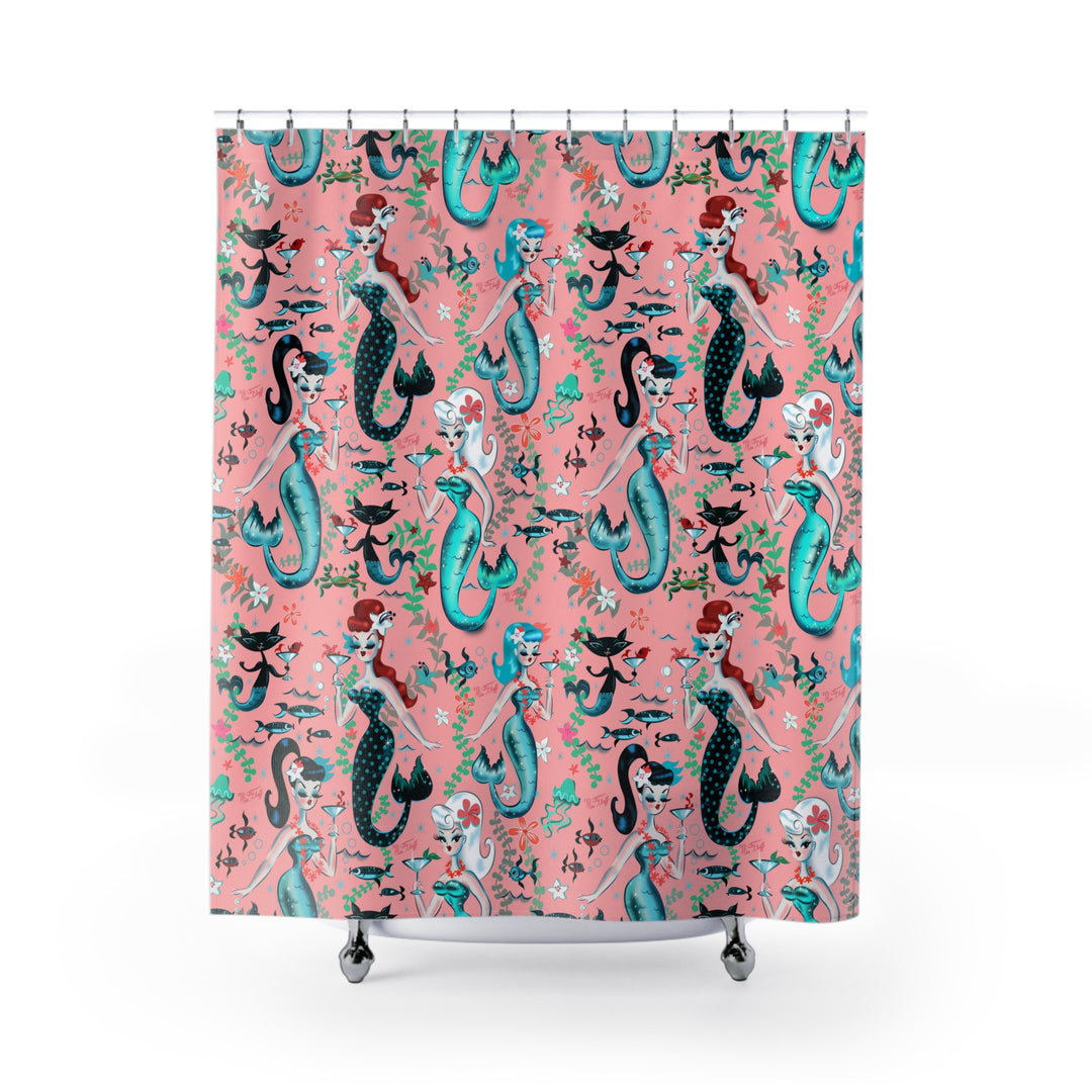 Martini Mermaids Coral • Shower Curtain