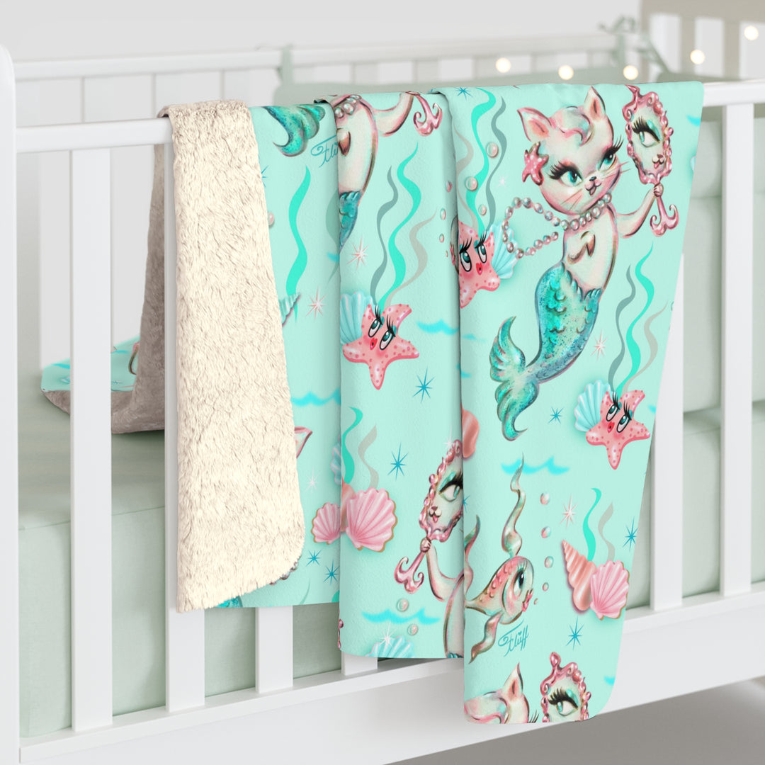 Merkittens with Pearls Aqua  • Sherpa Fleece Blanket