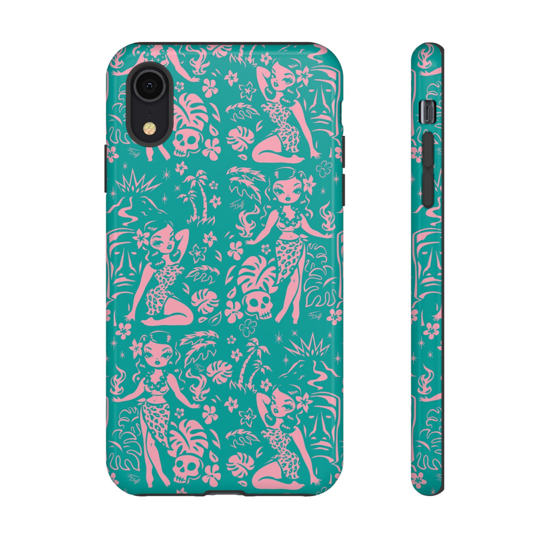 Tiki Temptress - Aqua and Pink • Tough Phone Case