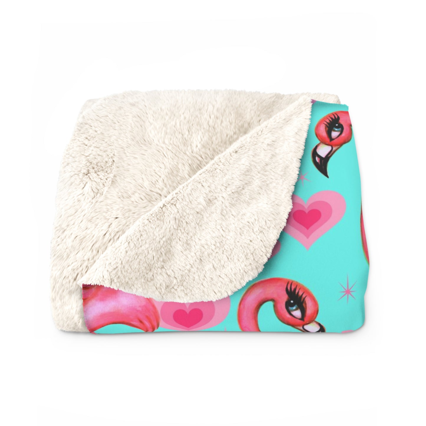 Flamingos and Hearts Aqua • Sherpa Fleece Blanket