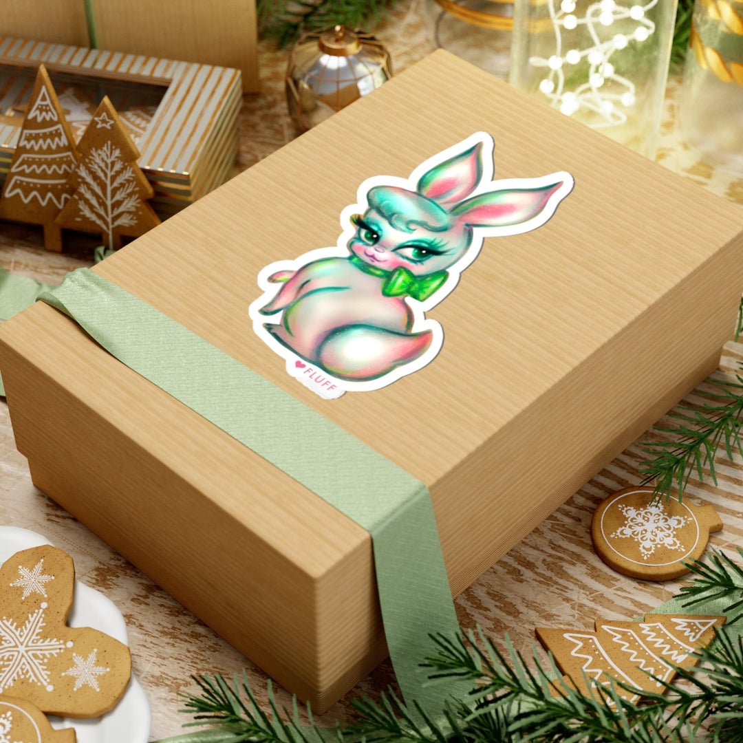 Bashful Bunny with Green Bow • Kiss-Cut Sticker