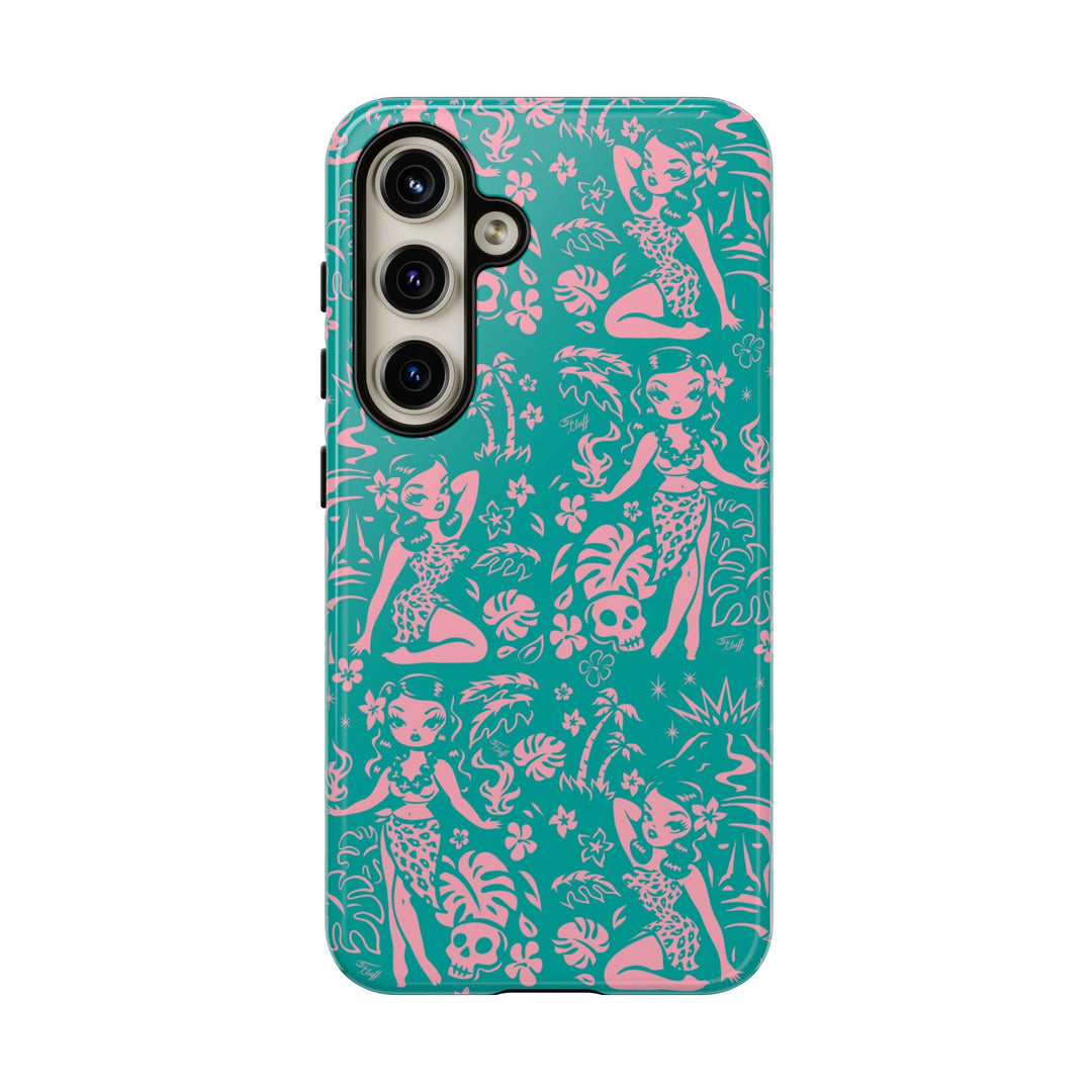 Tiki Temptress - Aqua and Pink • Tough Phone Case