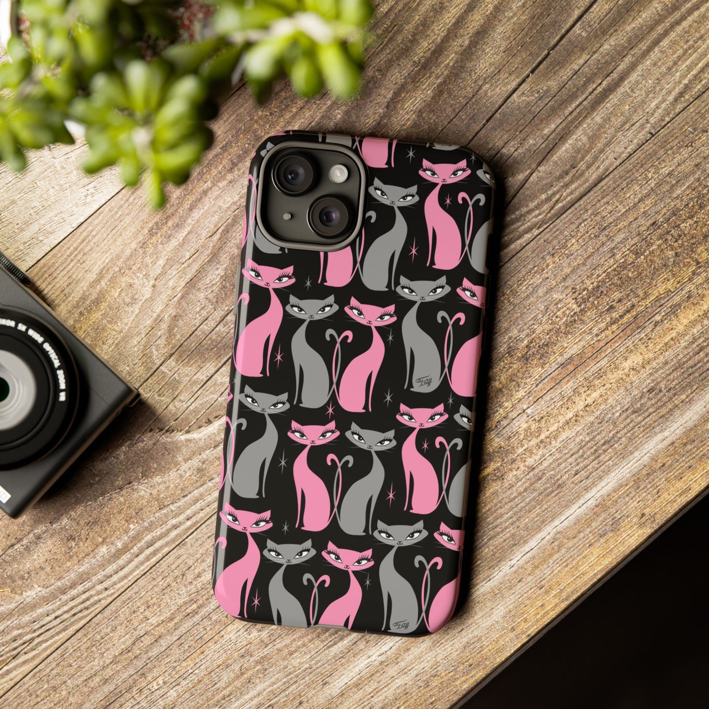 Mod Love Cats on Black • Tough Phone Case