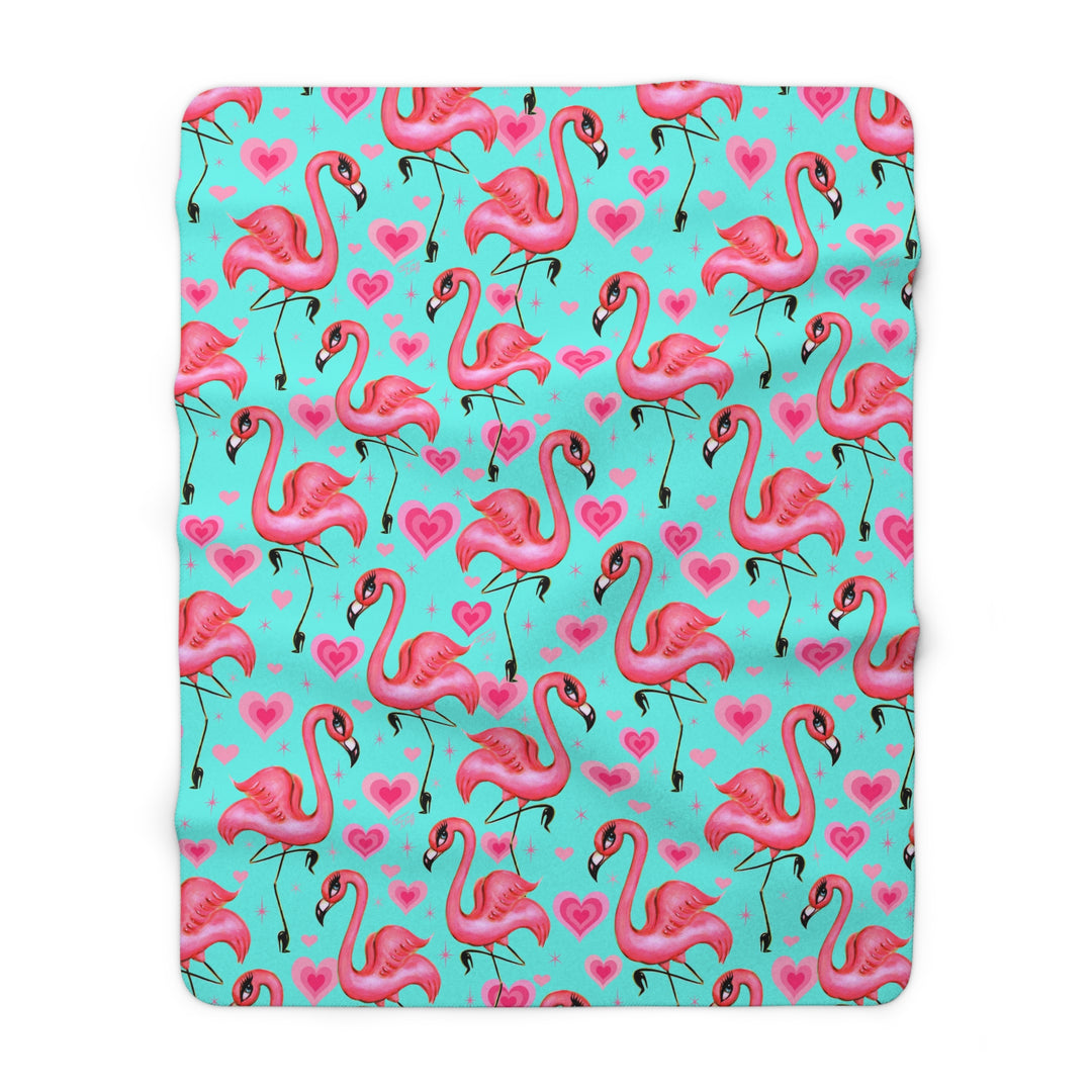 Flamingos and Hearts Aqua • Sherpa Fleece Blanket