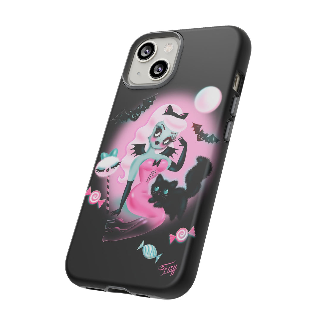 Pastel Candy Vampire with Kitty on Black • Tough Phone Case