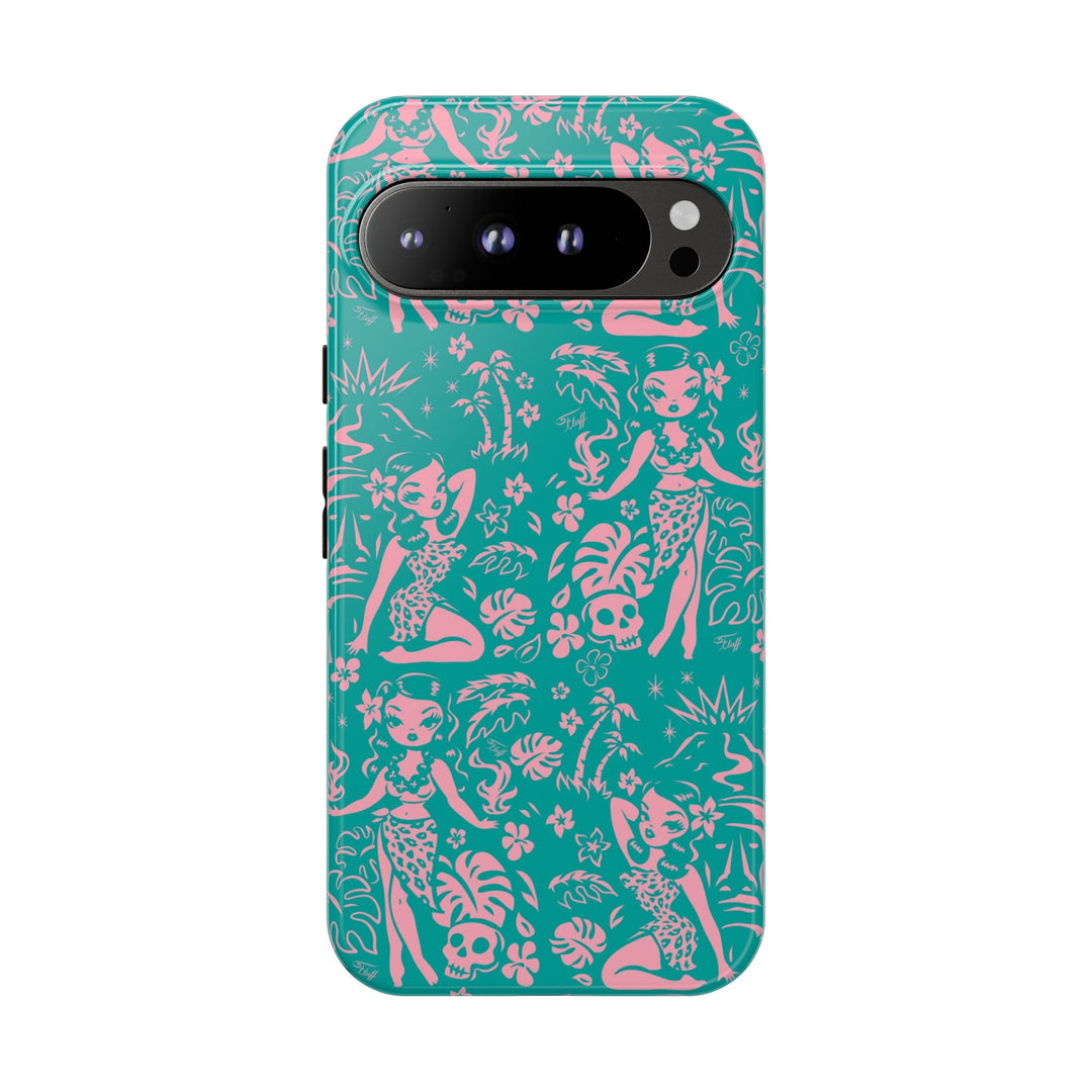 Tiki Temptress - Aqua and Pink • Tough Phone Case