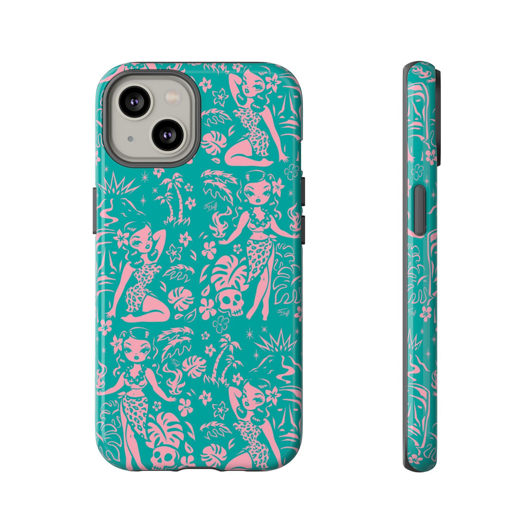 Tiki Temptress - Aqua and Pink • Tough Phone Case