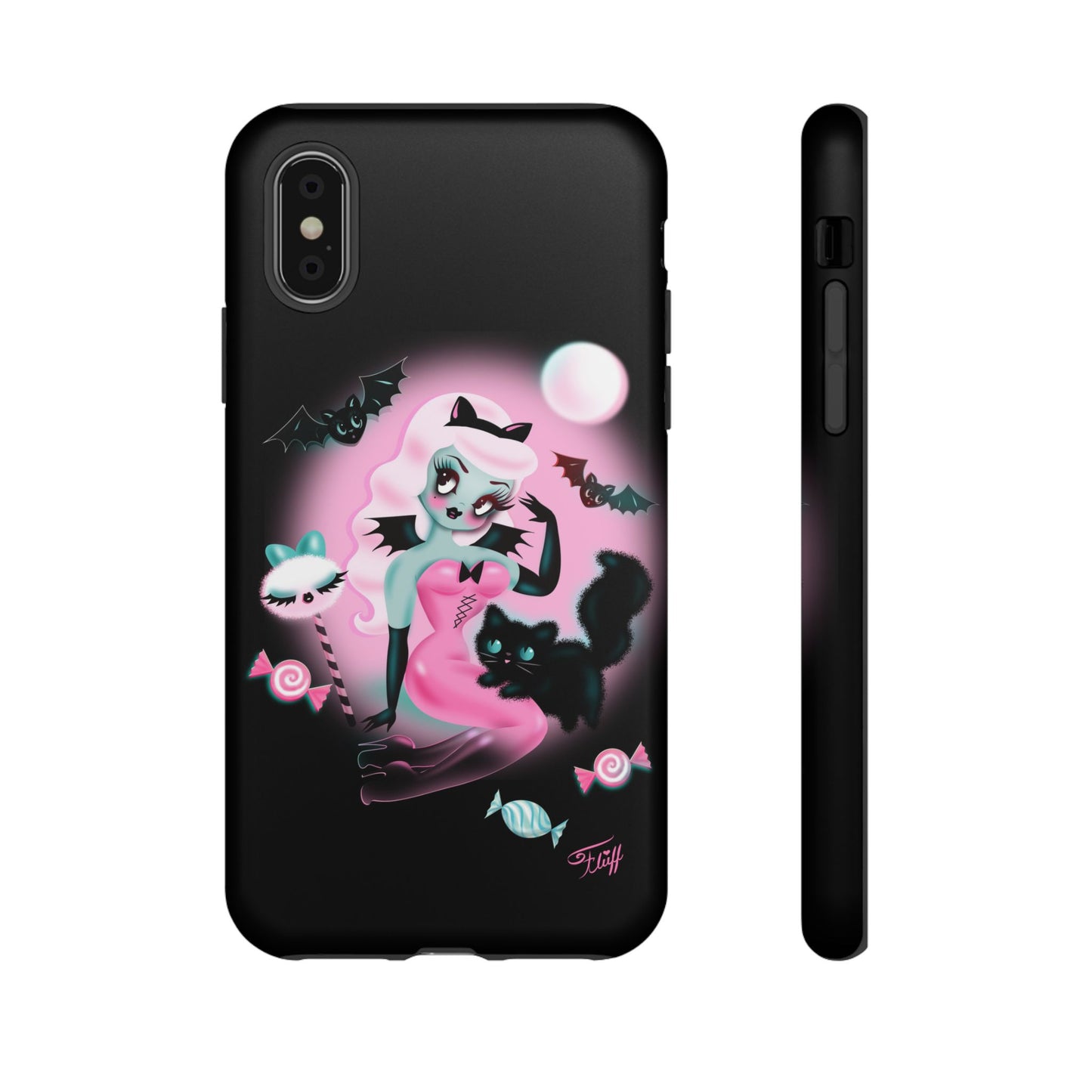 Pastel Candy Vampire with Kitty on Black • Tough Phone Case