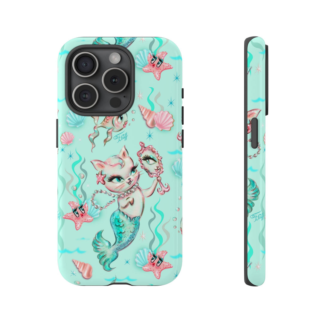 Merkitten with Pearls Aqua • Tough Phone Case