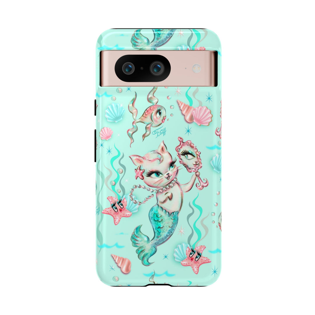 Merkitten with Pearls Aqua • Tough Phone Case