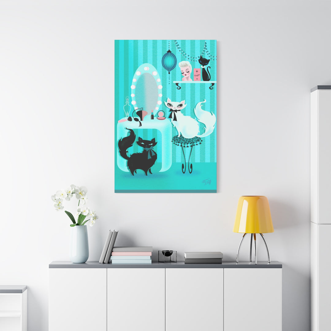 Kitties in the Boudoir Mint • Canvas Gallery Wrap