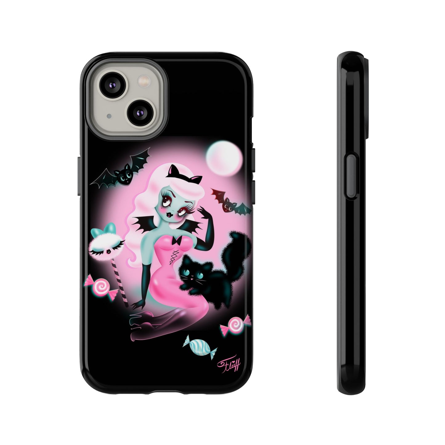 Pastel Candy Vampire with Kitty on Black • Tough Phone Case