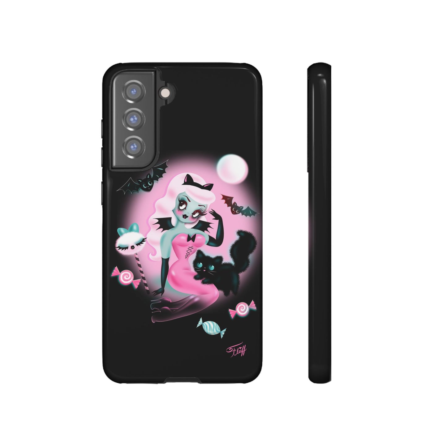 Pastel Candy Vampire with Kitty on Black • Tough Phone Case