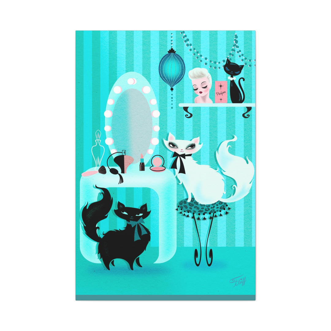 Kitties in the Boudoir Mint • Canvas Gallery Wrap